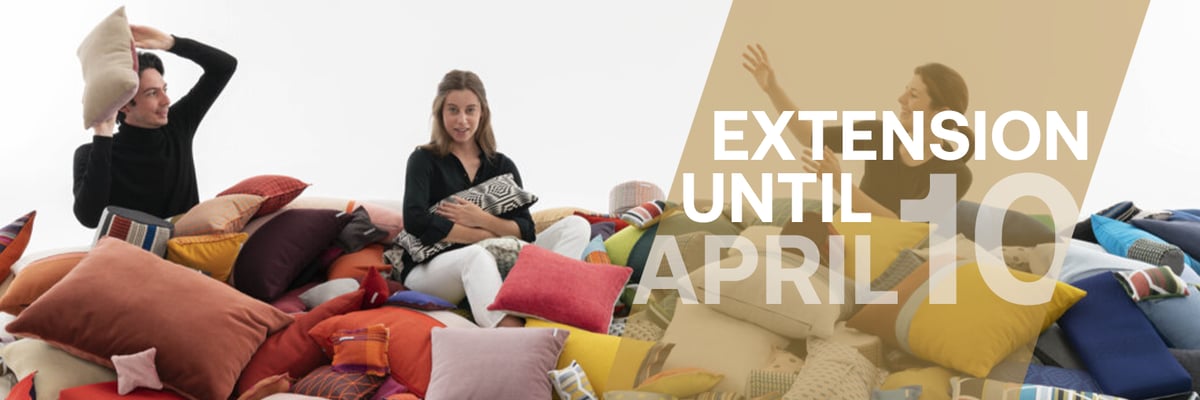Extension until April 10 and a photo of Atelier des Refusés. Circular thinking for decorative pillows