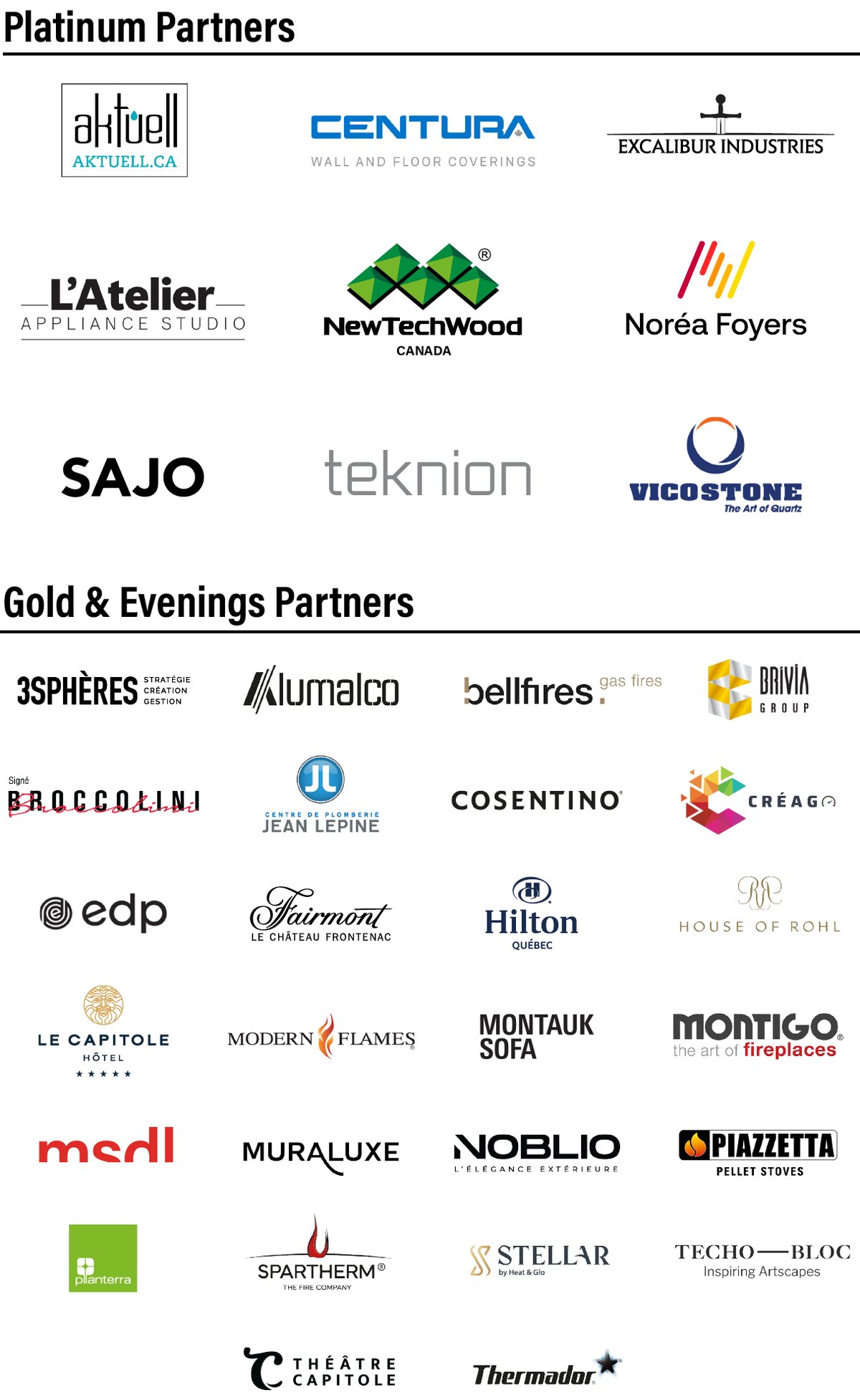 Platinum, Gold and Evenings Partners of Québec Gala