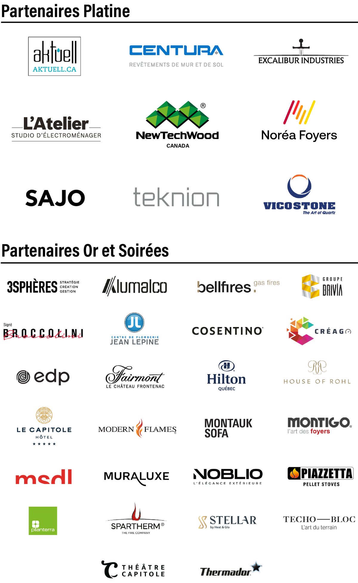 Partenaires Platine, Or et Soirées du Gala de Québec