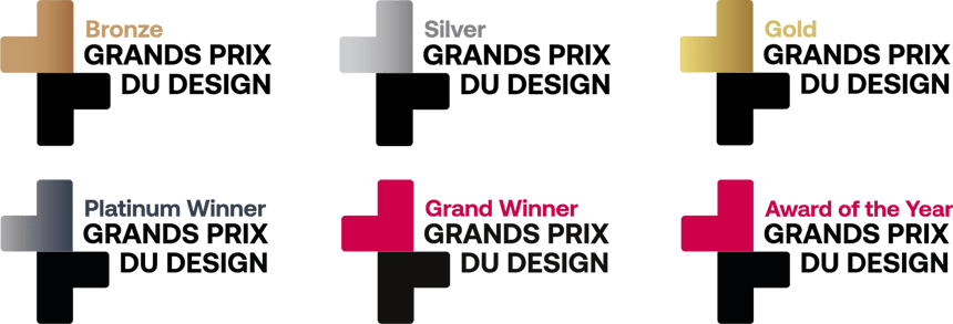 Logos of the winners of the 16th edition of the GRANDS PRIX DU DESIGN Awardss